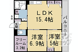 インサイトルポ山科新十条 3階2SLDKの間取り