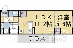 JR山陰本線 太秦駅 徒歩14分の賃貸アパート 3階1LDKの間取り