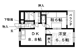 阪急京都本線 西京極駅 徒歩20分の賃貸マンション 3階2DKの間取り