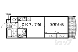 京都地下鉄東西線 西大路御池駅 徒歩4分の賃貸マンション 4階1DKの間取り