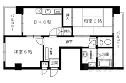 グレース西大路 5階2DKの間取り