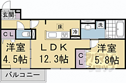 京阪本線 丹波橋駅 徒歩30分の賃貸アパート 1階2LDKの間取り
