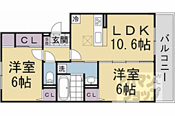 JR山陰本線 嵯峨嵐山駅 徒歩6分の賃貸アパート 3階2LDKの間取り