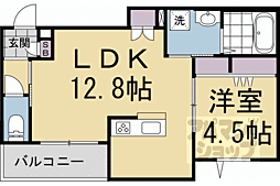 カルム二条 1LDKの間取図画像
