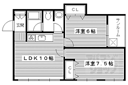 京都地下鉄東西線 太秦天神川駅 徒歩2分の賃貸マンション 2階2LDKの間取り