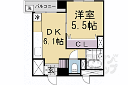 JR山陰本線 円町駅 徒歩5分の賃貸マンション 5階1DKの間取り