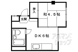 阪急京都本線 西院駅 徒歩20分の賃貸マンション 2階1DKの間取り