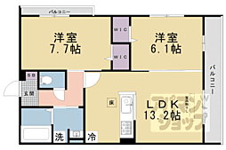 ヴァンソレイユ二条 1階2LDKの間取り