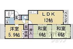 JR山陰本線 嵯峨嵐山駅 徒歩10分の賃貸マンション 2階3LDKの間取り