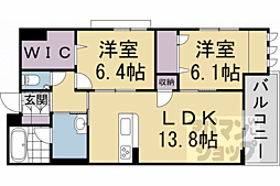 JR山陰本線 円町駅 徒歩8分の賃貸マンション 3階2LDKの間取り