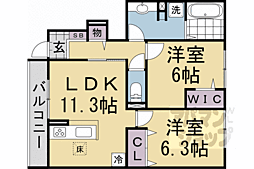 阪急嵐山線 松尾大社駅 徒歩18分の賃貸アパート 1階2LDKの間取り