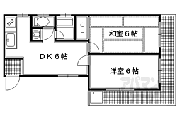 京福電気鉄道北野線 北野白梅町駅 徒歩10分の賃貸マンション 2階2DKの間取り