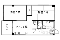 京都市営烏丸線 丸太町駅 徒歩13分の賃貸マンション 4階2DKの間取り