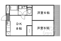 京都地下鉄東西線 二条駅 徒歩18分の賃貸マンション 3階2DKの間取り