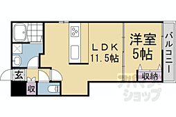 京都市営烏丸線 丸太町駅 徒歩3分の賃貸マンション 2階1LDKの間取り