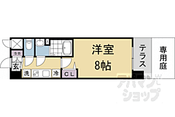 京都市営烏丸線 十条駅 徒歩4分の賃貸マンション 1階1Kの間取り