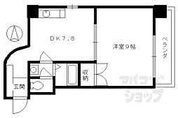 シャトー庵 4階1DKの間取り