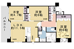アバンエスパス烏丸御池 5階3LDKの間取り