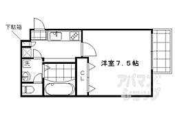 京都市営烏丸線 今出川駅 徒歩28分の賃貸マンション 1階1Kの間取り
