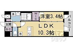 近鉄京都線 十条駅 徒歩4分の賃貸マンション 4階1LDKの間取り