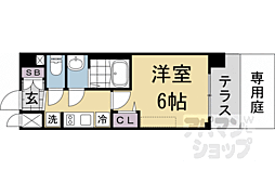 近鉄京都線 十条駅 徒歩4分の賃貸マンション 1階1Kの間取り
