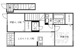 JR東海道・山陽本線 向日町駅 徒歩23分の賃貸アパート 2階2LDKの間取り