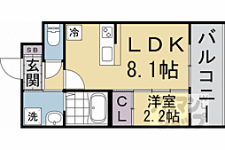 JR東海道・山陽本線 京都駅 徒歩10分の賃貸マンション 2階1LDKの間取り