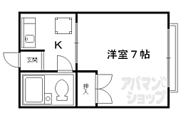 JR山陰本線 花園駅 徒歩9分の賃貸マンション 2階1Kの間取り