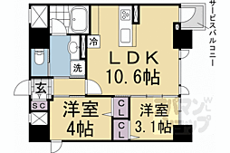 京都地下鉄東西線 二条駅 徒歩12分の賃貸マンション 6階2LDKの間取り