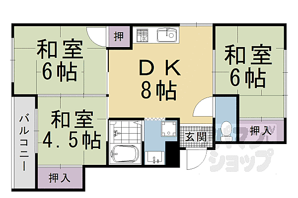 京都府京都市西京区川島野田町(賃貸マンション3DK・1階・66.74㎡)の写真 その2