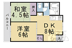 阪急京都本線 桂駅 徒歩23分の賃貸マンション 3階2DKの間取り