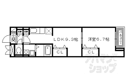 阪急嵐山線 上桂駅 徒歩7分の賃貸マンション 2階1LDKの間取り