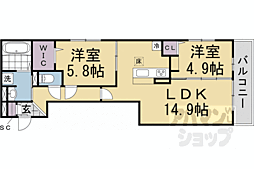 リベルテ四条梅津 1階2LDKの間取り