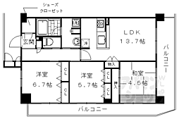 グラン・コート西京極II 5階3LDKの間取り