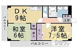 阪急京都本線 桂駅 徒歩22分の賃貸マンション 3階2DKの間取り