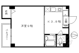 京都市営烏丸線 丸太町駅 徒歩4分の賃貸マンション 3階1Kの間取り