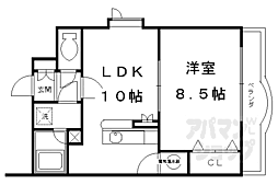 阪急京都本線 洛西口駅 3.8kmの賃貸マンション 2階1LDKの間取り
