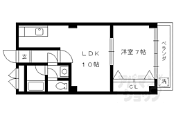 京福電気鉄道北野線 北野白梅町駅 徒歩14分の賃貸マンション 2階1LDKの間取り
