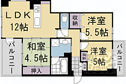 コンフォール西院淳和院 2階3LDKの間取り