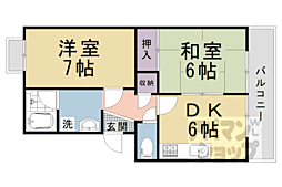 ピアレス千本 2階2DKの間取り