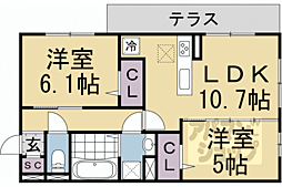 （仮称）右京区嵯峨野芝野町ハイツ 3階2LDKの間取り
