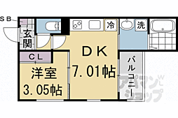 JR山陰本線 丹波口駅 徒歩7分の賃貸アパート 1階1DKの間取り