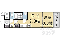 近鉄京都線 十条駅 徒歩4分の賃貸マンション 3階1DKの間取り