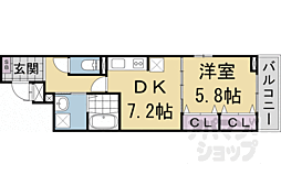 ヒカルサ京都梅津東 1DKの間取図画像