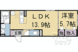 クローネ西院 2階1LDKの間取り