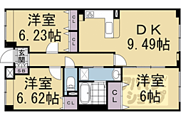 パインフィールド五条 3DKの間取図画像