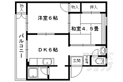 京都市営烏丸線 北大路駅 徒歩36分の賃貸マンション 4階2DKの間取り
