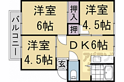 京都市営烏丸線 北大路駅 徒歩30分の賃貸アパート 2階3DKの間取り