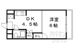 京都市営烏丸線 北大路駅 徒歩20分の賃貸マンション 1階1DKの間取り