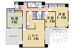 京都市営烏丸線 四条駅 徒歩8分の賃貸マンション 3階3LDKの間取り